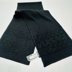 NWT Authentic Versace Greca Wool Black Thick Knit Scarf Shawl Size 72"x12" $525
